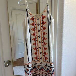 Cream Tribal Embroidered Spaghetti Strap Mini Sundress